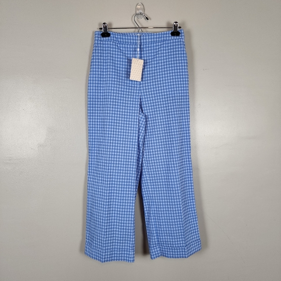 Pearl Lela Rose stretch seersucker casey pants, blue gingham, nwt - Picture 2 of 8